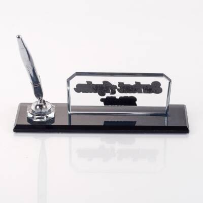 İnce Tasarım Kristal Masa İsimliği Kalemli Şık Ofis Hediyesi Masa üstü İsimlik Kalemlik - 4
