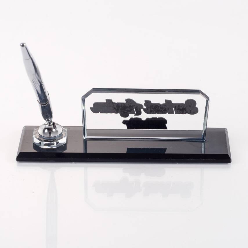 İnce Tasarım Kristal Masa İsimliği Kalemli Şık Ofis Hediyesi Masa üstü İsimlik Kalemlik - 4