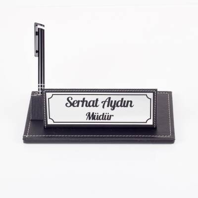 İsme Özel Kalemli Deri Ofis Masaüstü İsimlik Hediye Masa İsimliği - 4