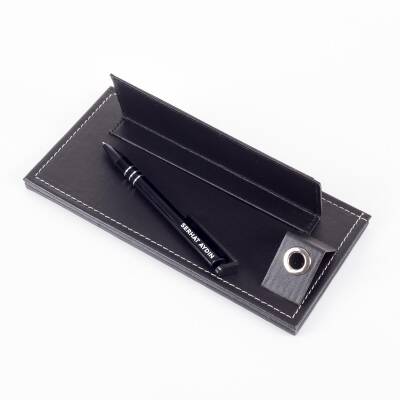 İsme Özel Kalemli Deri Ofis Masaüstü İsimlik Hediye Masa İsimliği - 5