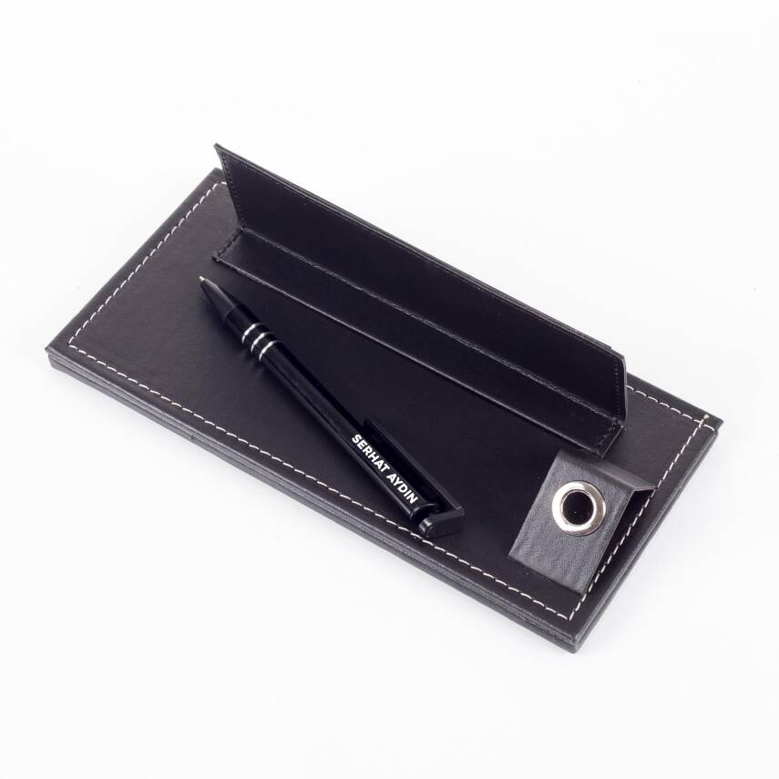 İsme Özel Kalemli Deri Ofis Masaüstü İsimlik Hediye Masa İsimliği - 5