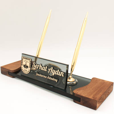 Jandarmalara Özel İsimlik Jandarma Logolu Masif Masa İsimliği Askerlere Özel Hediye Masaüstü İsimlik - 3