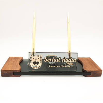 Jandarmalara Özel İsimlik Jandarma Logolu Masif Masa İsimliği Askerlere Özel Hediye Masaüstü İsimlik - 2