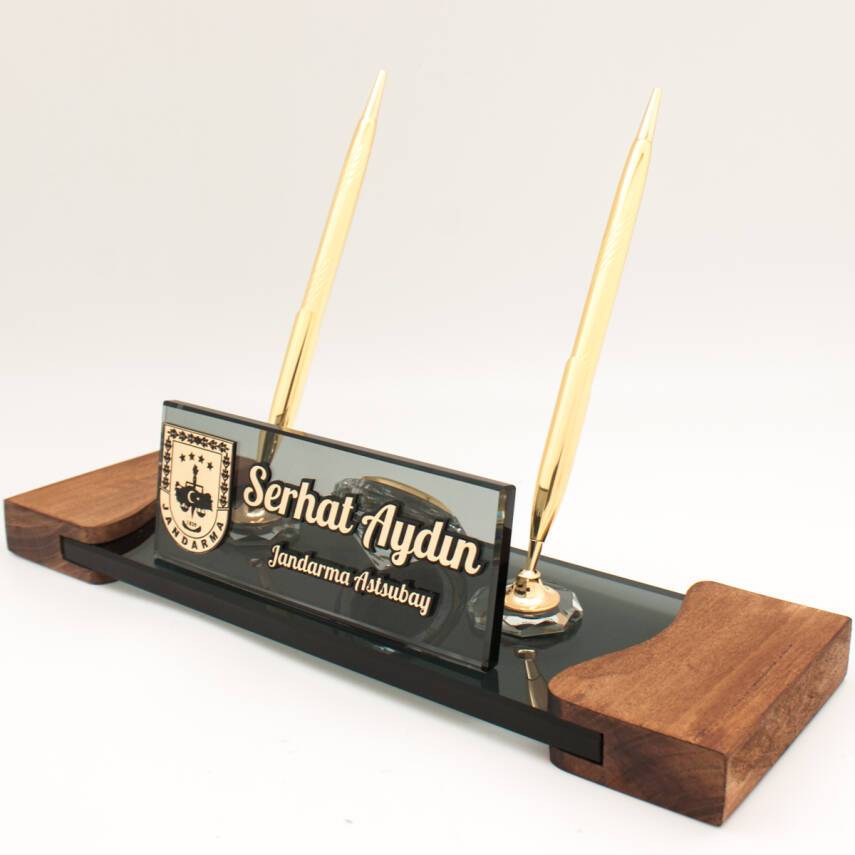 Jandarmalara Özel İsimlik Jandarma Logolu Masif Masa İsimliği Askerlere Özel Hediye Masaüstü İsimlik - 3