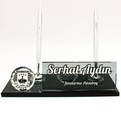 Jandarmaya Özel İsimlik Kabartma Logolu Kristal Masa İsimliği - 2