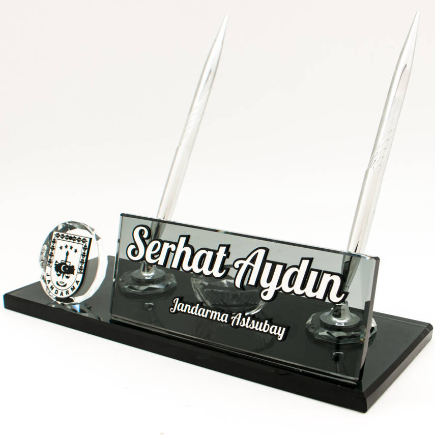Jandarmaya Özel İsimlik Kabartma Logolu Kristal Masa İsimliği - 3