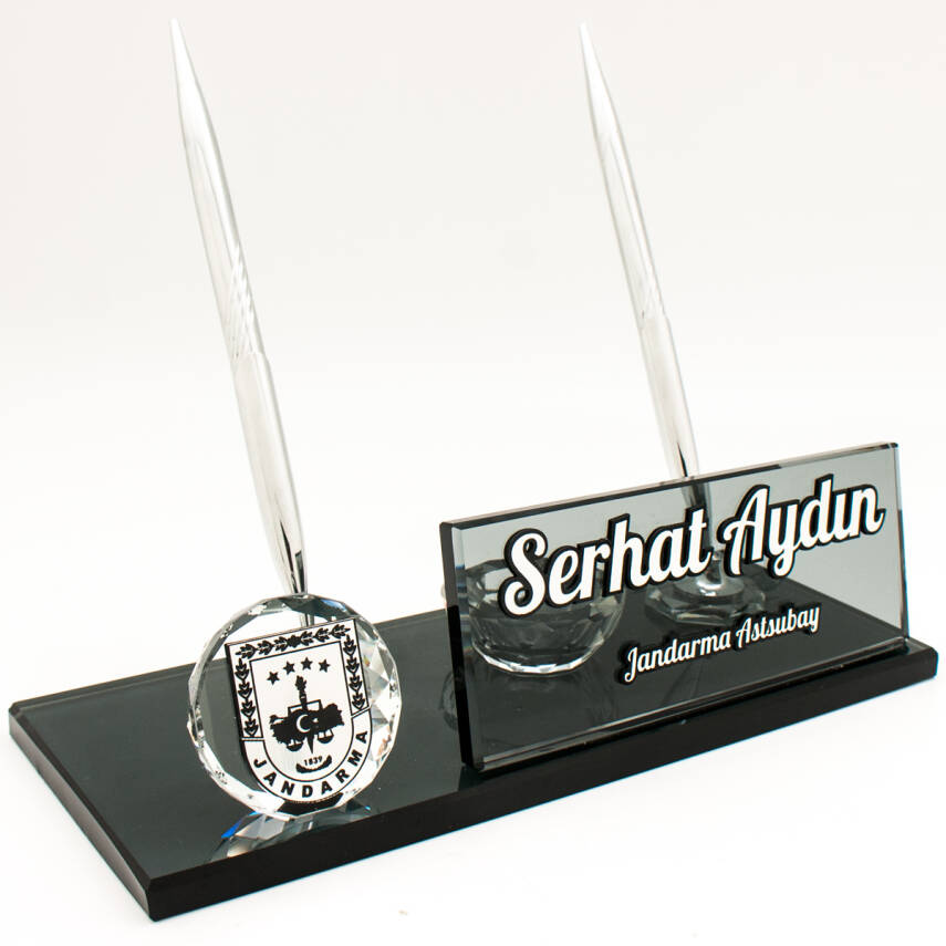 Jandarmaya Özel İsimlik Kabartma Logolu Kristal Masa İsimliği - 1