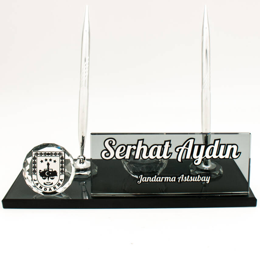 Jandarmaya Özel İsimlik Kabartma Logolu Kristal Masa İsimliği - 2