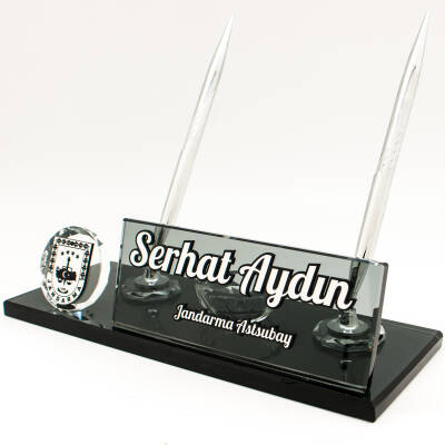 Jandarmaya Özel İsimlik Kabartma Logolu Kristal Masa İsimliği - 3