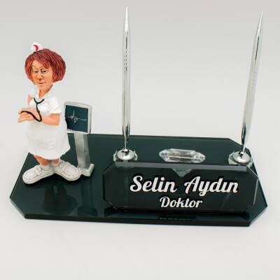 Kadın Doktor Hemşire Biblolu İsimlik Kristal Masa İsimliği Sağlıkçılara Özel - Ofistike