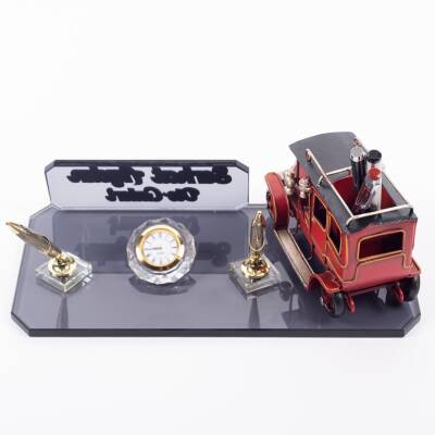 Kalemlikli Klasik Otomobil Biblolu Masa İsimliği Kristal Masa İsimlik Nostalji Araba Ofis Hediyesi - 4