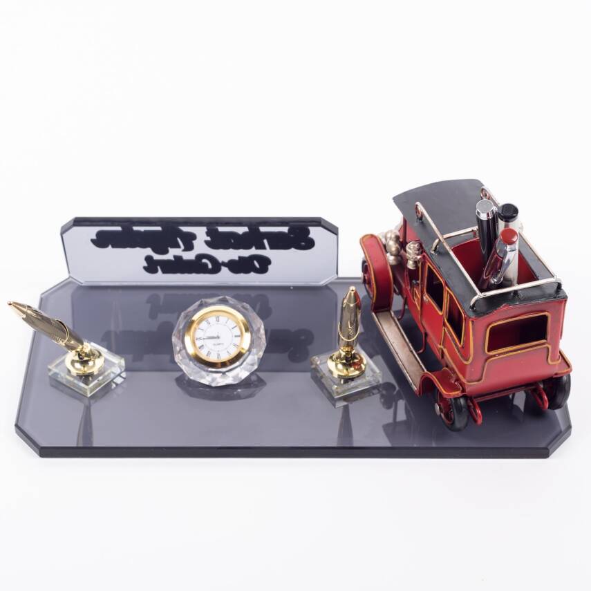 Kalemlikli Klasik Otomobil Biblolu Masa İsimliği Kristal Masa İsimlik Nostalji Araba Ofis Hediyesi - 4