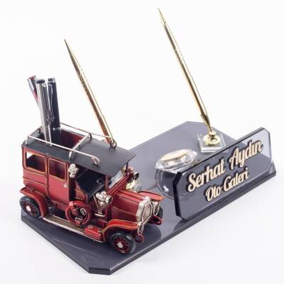 Kalemlikli Klasik Otomobil Biblolu Masa İsimliği Kristal Masa İsimlik Nostalji Araba Ofis Hediyesi - Ofistike