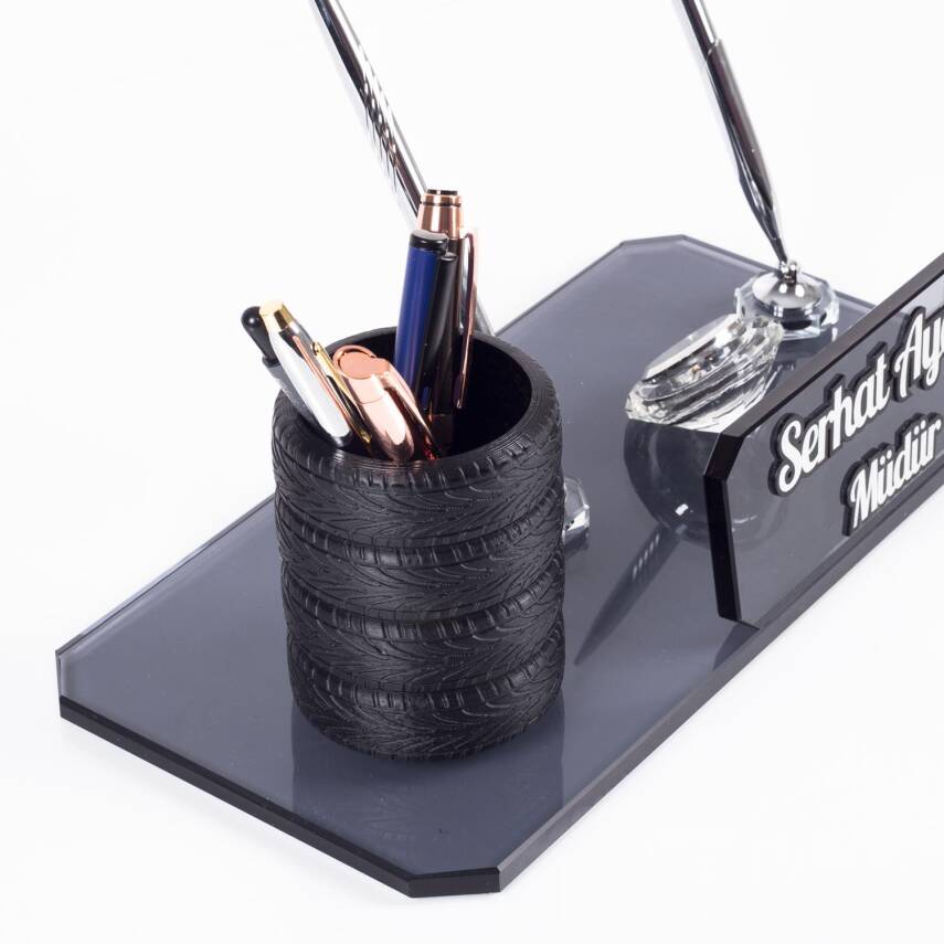 Kalemlikli Lastik Biblolu Kristal Masa İsimliği Hediye Kalemlik İsimlik Otomotiv Galeri - 5