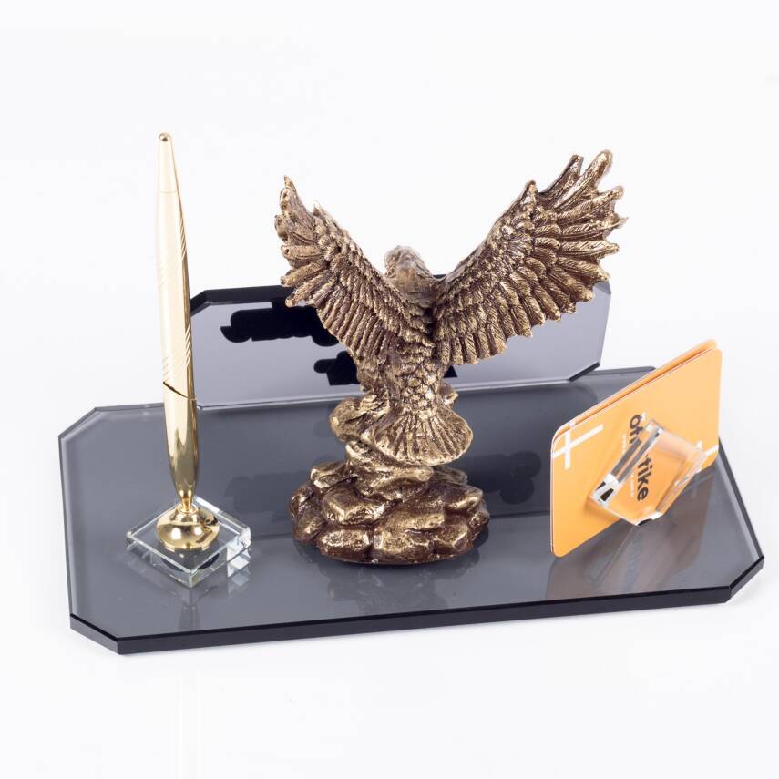 Kartal Biblolu Kristal Masa İsimliği Altın Renk Kristal Masaüstü İsimlik Yeni İş Ofis Hediyesi - 2