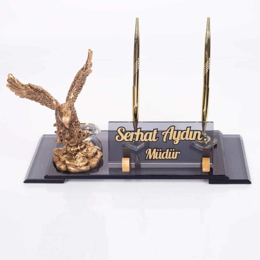 Kartal Heykeli Biblolu İsimlik Kristal Ofis Hediye Masa İsimliği Taraftarlara Beşiktaşlılara Özel - 3