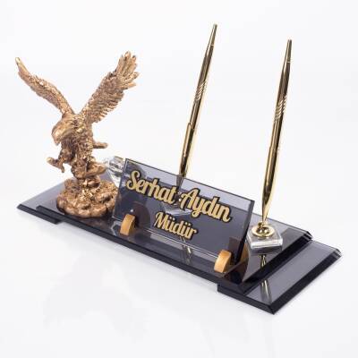 Kartal Heykeli Biblolu İsimlik Kristal Ofis Hediye Masa İsimliği Taraftarlara Beşiktaşlılara Özel - Ofistike
