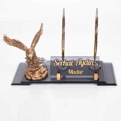 Kartal Heykeli Biblolu İsimlik Kristal Ofis Hediye Masa İsimliği Taraftarlara Beşiktaşlılara Özel - 3