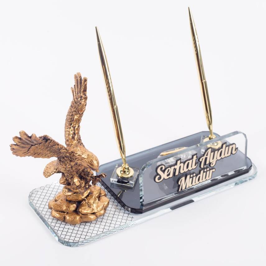 Kartal Heykeli Biblosu Masa İsimliği UV Desenli Kristal Ofis Masa üstü İsimlik - 1