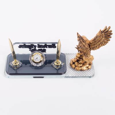 Kartal Heykeli Biblosu Masa İsimliği UV Desenli Kristal Ofis Masa üstü İsimlik - 4