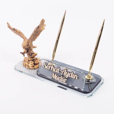 Kartal Heykeli Biblosu Masa İsimliği UV Desenli Kristal Ofis Masa üstü İsimlik - 2