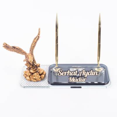 Kartal Heykeli Biblosu Masa İsimliği UV Desenli Kristal Ofis Masa üstü İsimlik - 3