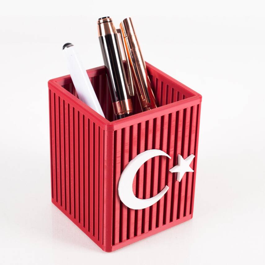 Kırmızı Beyaz 3D Türk Bayrağı Kalemlik Ofis Masa üstü Aksesuar İş yeri Hediyesi - 1