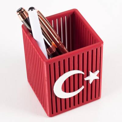Kırmızı Beyaz 3D Türk Bayrağı Kalemlik Ofis Masa üstü Aksesuar İş yeri Hediyesi - 4