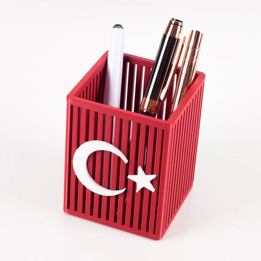 Kırmızı Beyaz 3D Türk Bayrağı Kalemlik Ofis Masa üstü Aksesuar İş yeri Hediyesi - 2