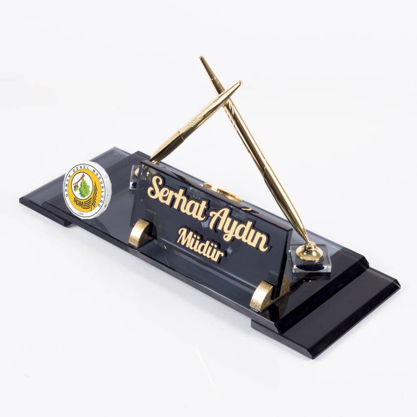 Kurumlara Özel Logo Baskılı Masa İsimliği Elit Kristal Ofis Masaüstü İsimlik - 4