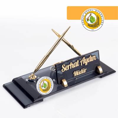 Kurumlara Özel Logo Baskılı Masa İsimliği Elit Kristal Ofis Masaüstü İsimlik - Ofistike