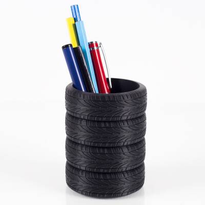 Lastik Desenli Siyah 3D Kalemlik Ofis Masa üstü Aksesuar İş yeri Hediyesi - Ofistike