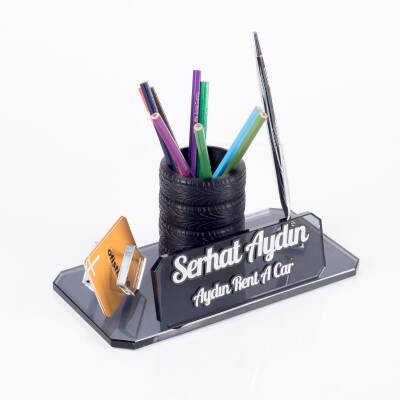 Lastik Figürlü Kalemlikli Kristal Masa İsimliği Masa İsimlik Yeni İş Ofis Otomotiv Sanayi Hediyesi - 4
