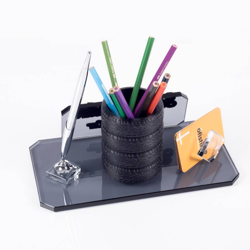 Lastik Figürlü Kalemlikli Kristal Masa İsimliği Masa İsimlik Yeni İş Ofis Otomotiv Sanayi Hediyesi - 2