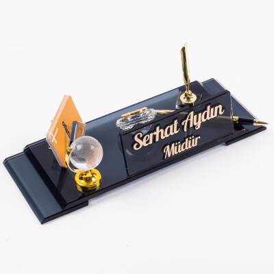 Lord Dünya Aksesuarlı Kabartma Gold Kristal Ofis Masaüstü İsimlik - 2