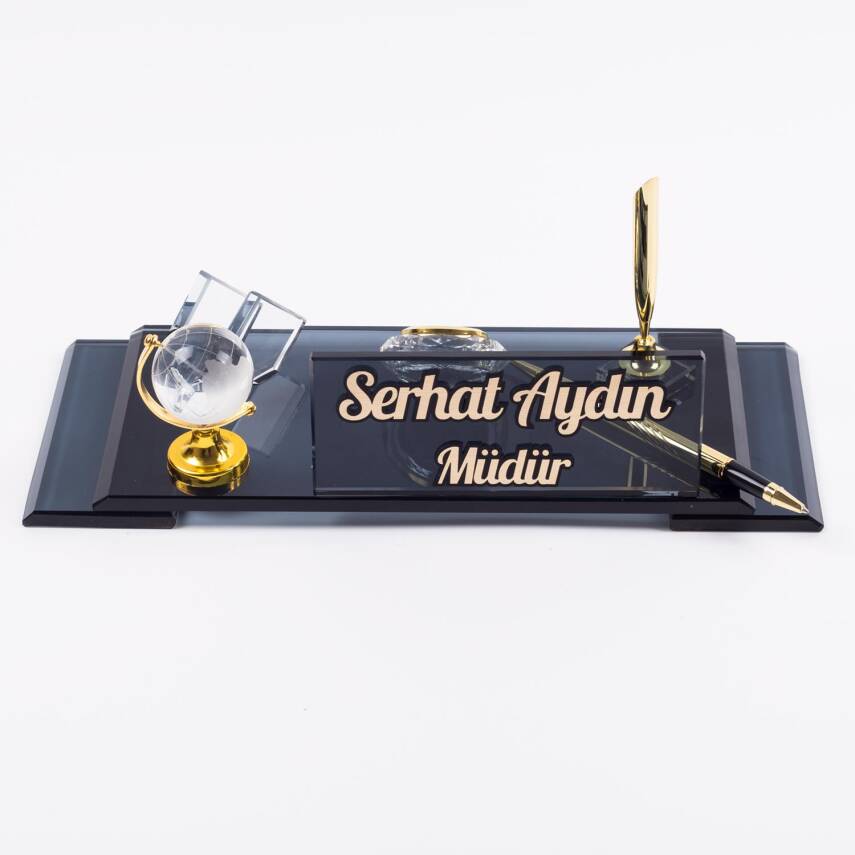 Lord Dünya Aksesuarlı Kabartma Gold Kristal Ofis Masaüstü İsimlik - 3
