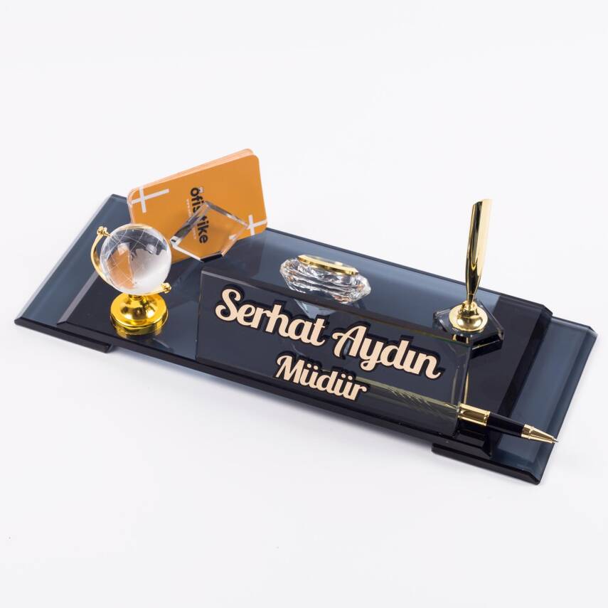 Lord Dünya Aksesuarlı Kabartma Gold Kristal Ofis Masaüstü İsimlik - 1