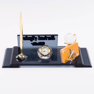 Lord Dünya Aksesuarlı Kabartma Gold Kristal Ofis Masaüstü İsimlik - 4