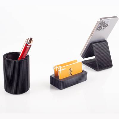 Magic Kalemlik Kartiviztlik ve Telefonluklu 3'lü Masa Seti Hediye Ofis Dekoratif Masa üstü Organizer - Ofistike