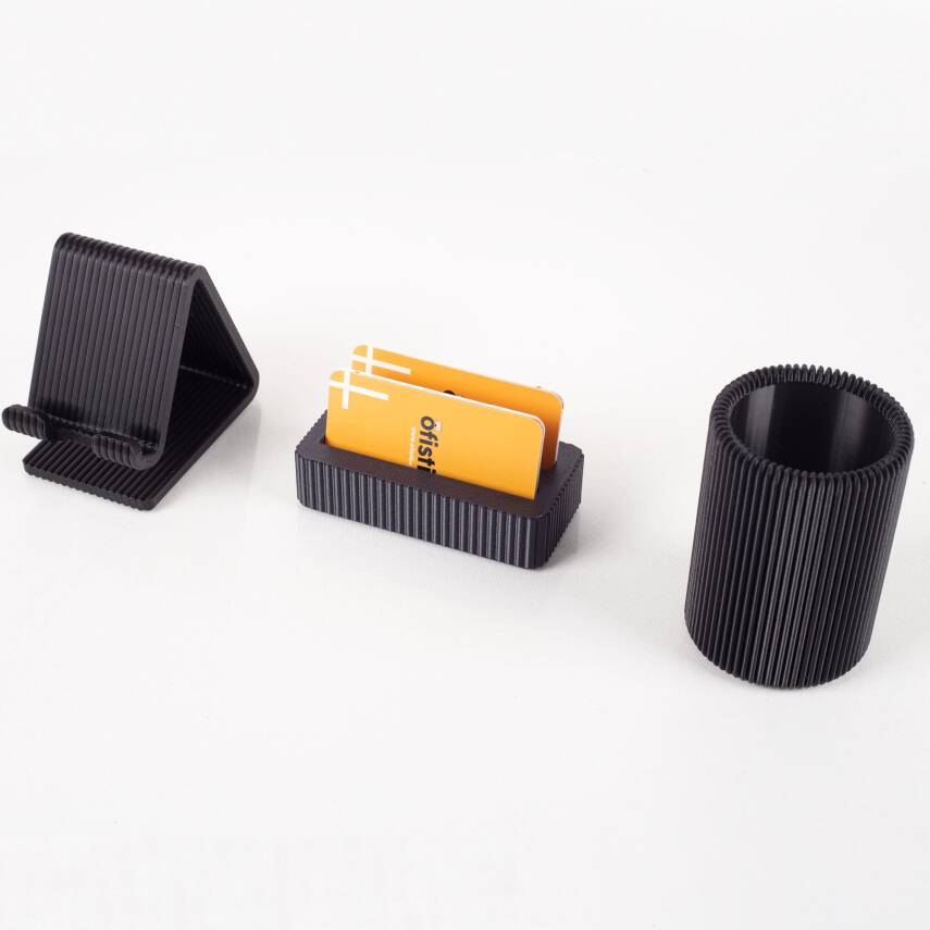 Magic Kalemlik Kartiviztlik ve Telefonluklu 3'lü Masa Seti Hediye Ofis Dekoratif Masa üstü Organizer - 4