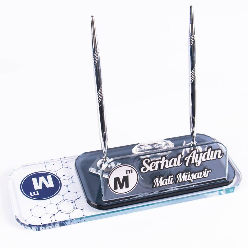 Mali Müşavire Özel İsimlik Gümüş Renk Kabartma Ofis Masa İsimliği - 1