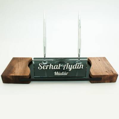 Masif Ayaklı Masa İsimliği Gümüş Kristal Ahşap Ağaç İsimlik - 2