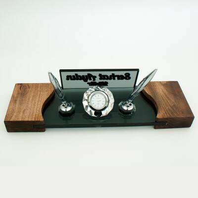 Masif Ayaklı Masa İsimliği Gümüş Kristal Ahşap Ağaç İsimlik - 3