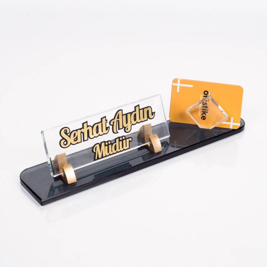 Maydos Altın Masa İsimliği Kristal Ofis Masaüstü Kabartma İsimlik - 1