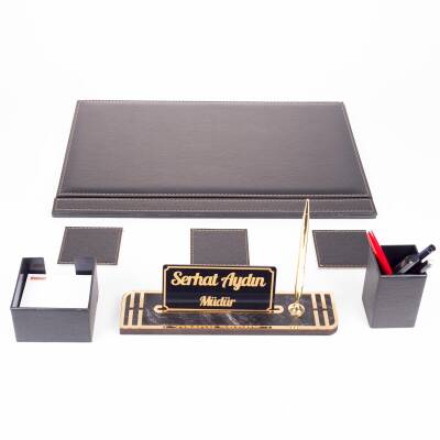 Meis Siyah Sümen Takımı ve Ahşap Masa İsimliği Ofis Hediyesi Sümen Seti Masa Takımı Ekonomik Sümen - 3