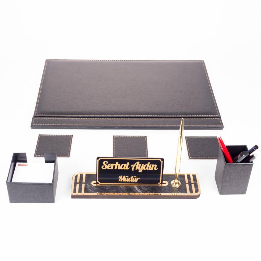 Meis Siyah Sümen Takımı ve Ahşap Masa İsimliği Ofis Hediyesi Sümen Seti Masa Takımı Ekonomik Sümen - 3