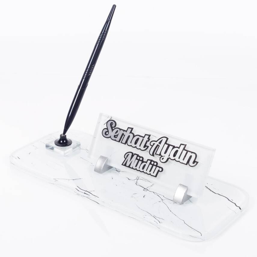 Mermer Desenli Siyah Kalemli Ofis İsimlik Hediye Masa İsimliği - 2