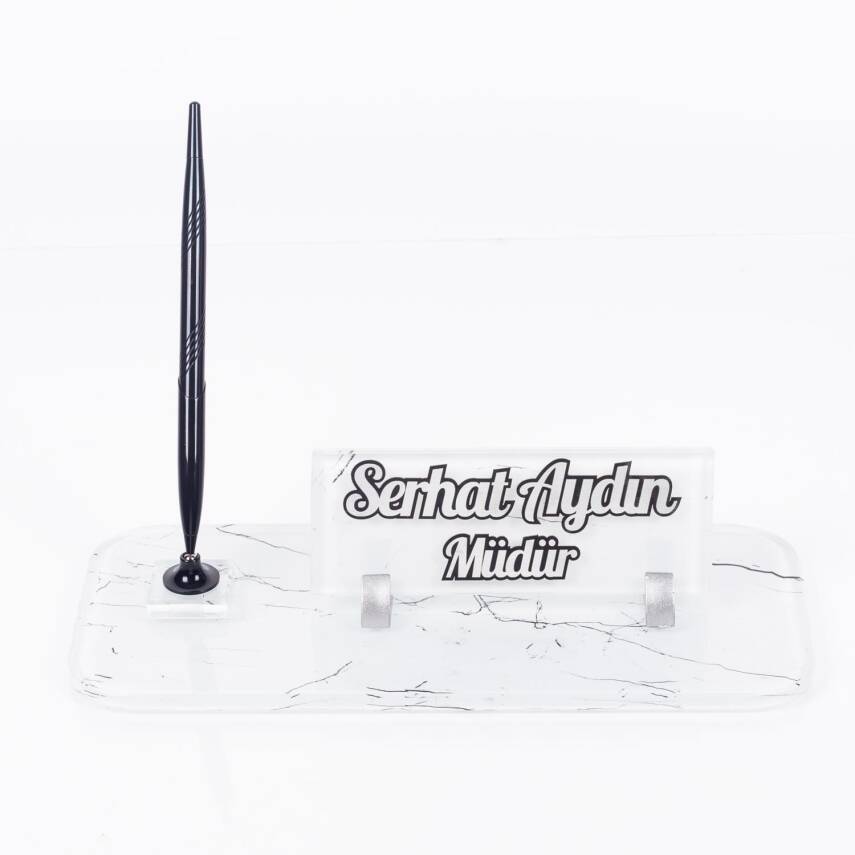 Mermer Desenli Siyah Kalemli Ofis İsimlik Hediye Masa İsimliği - 3