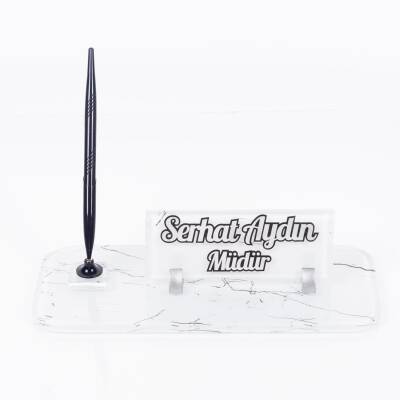 Mermer Desenli Siyah Kalemli Ofis İsimlik Hediye Masa İsimliği - 3