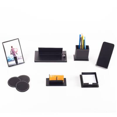 Modex 7 Parça Deri İsme Özel Kalemli Masa İsimliği Ofis Seti Ekonomik Masaüstü İsimlik Seti Hediye - 2